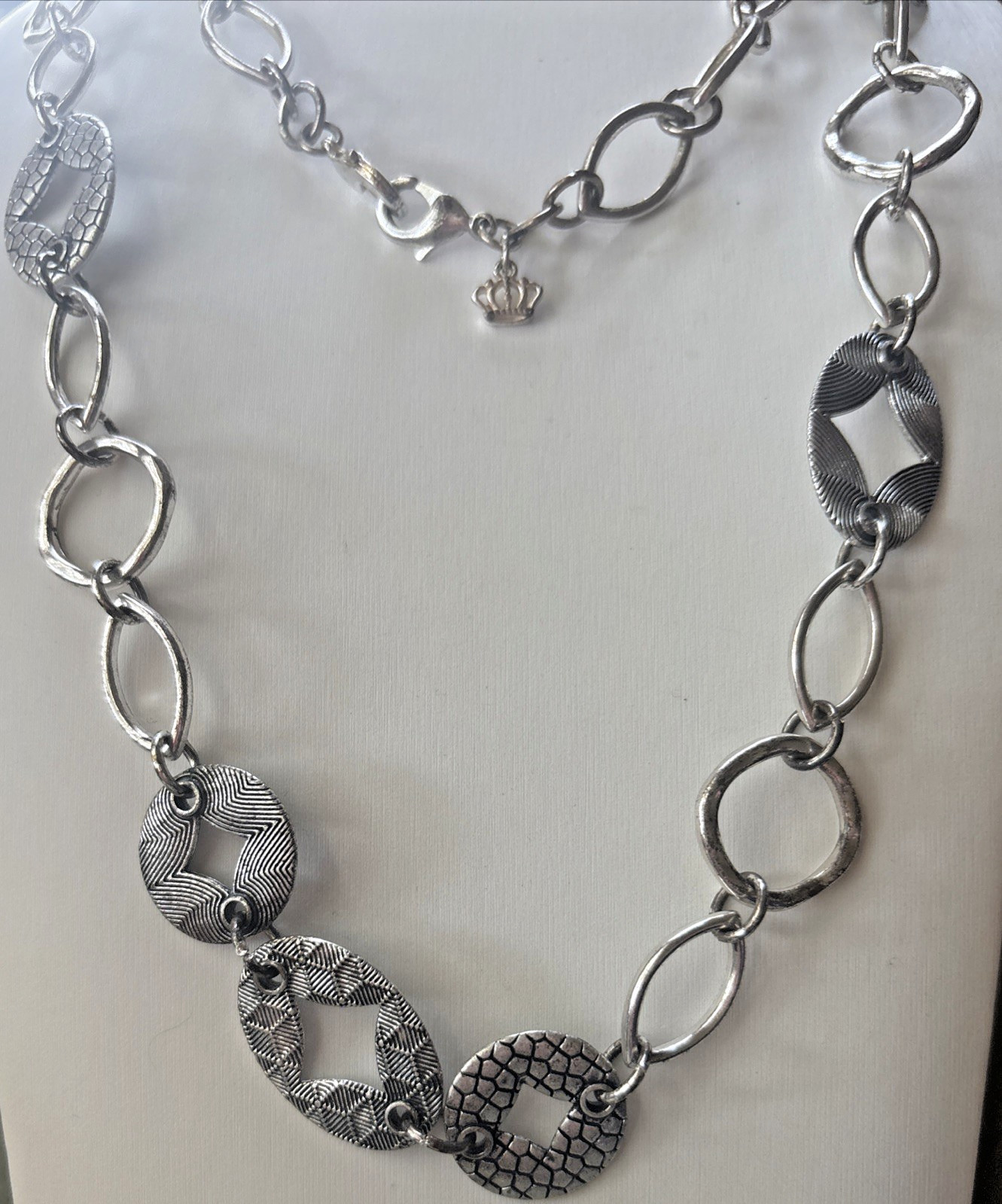 Signed Statement 38” Chunky Silver tone Mixed Metal Work Chain Necklace