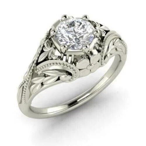 3Ct Art Deco Style Lab Created Diamond Engagement Wedding 14K White Gold FN Ring