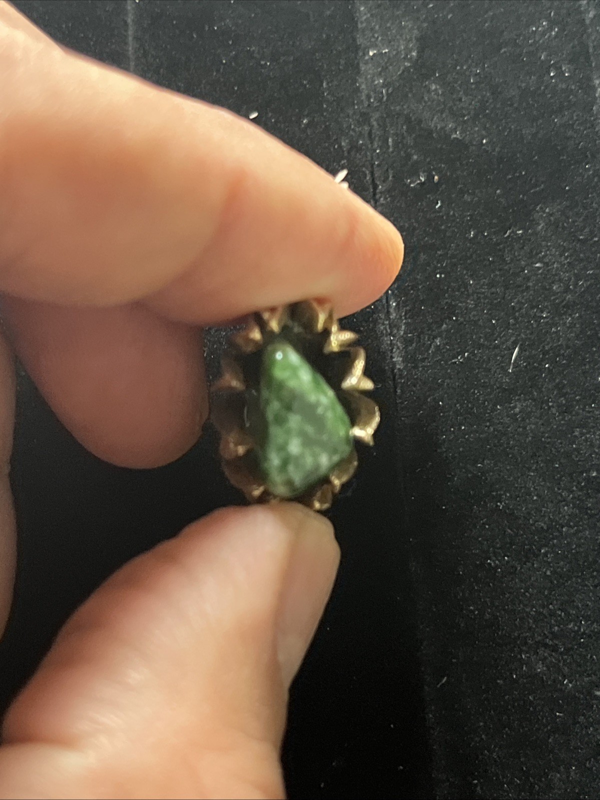 1950s Faux Green Jade Stone & Gold Toned Pendant