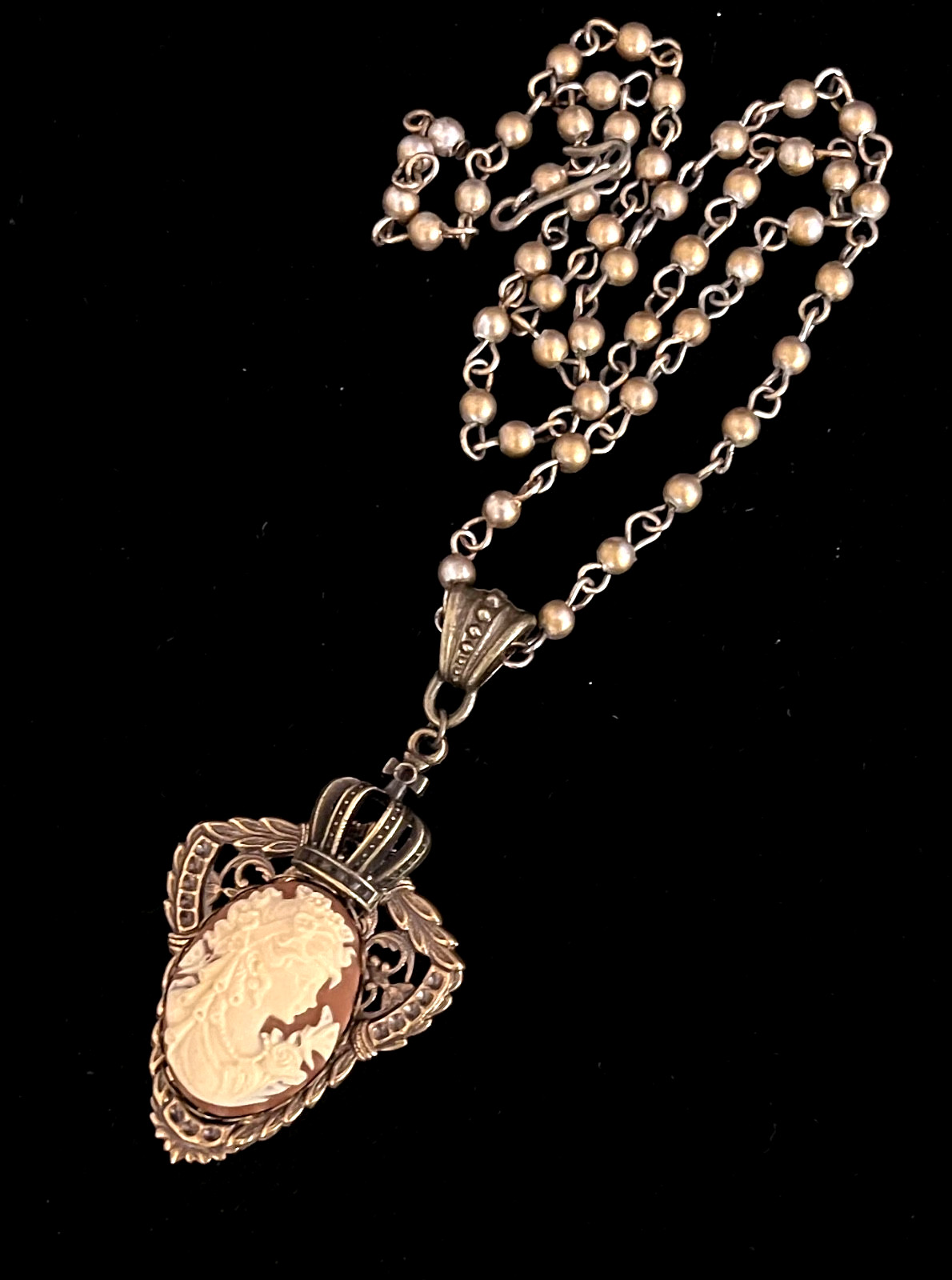 Victorian Revival Necklace Goddess Cameo Crowned Filigree Pendant
