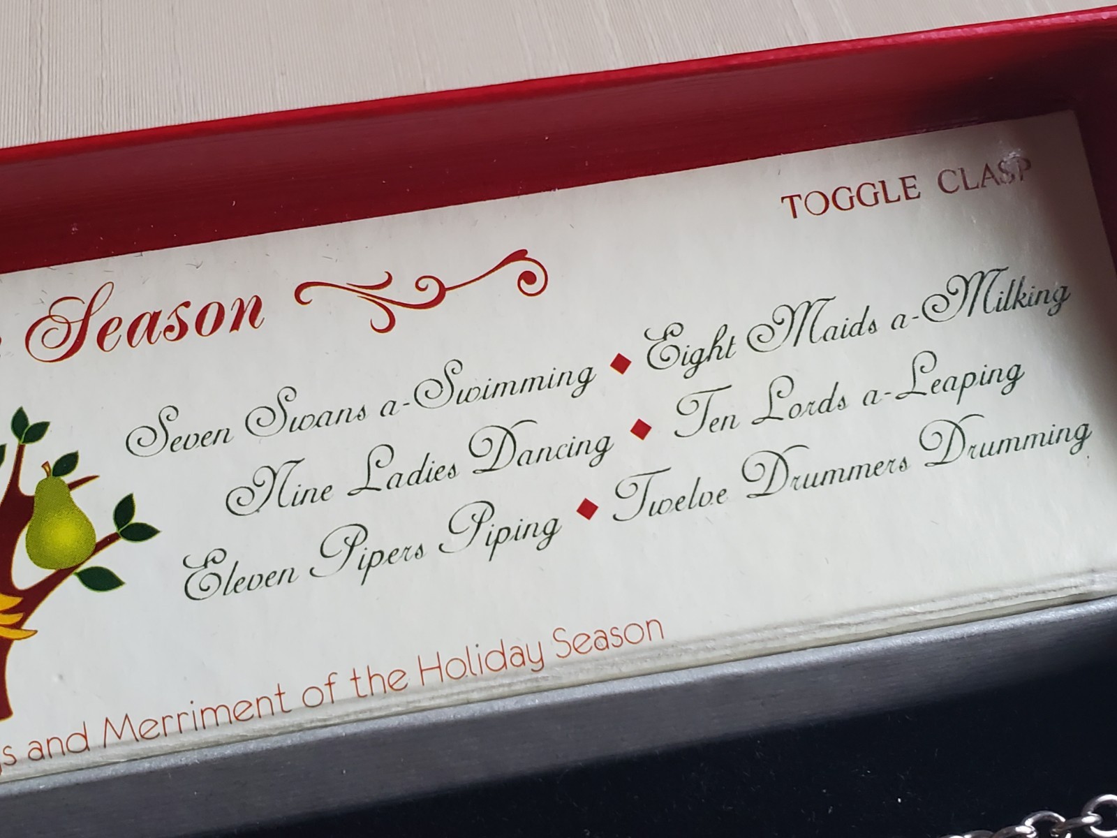 12 Days Of Christmas Charm Bracelet Sterling Silver Finish Toggle Clasp In Box
