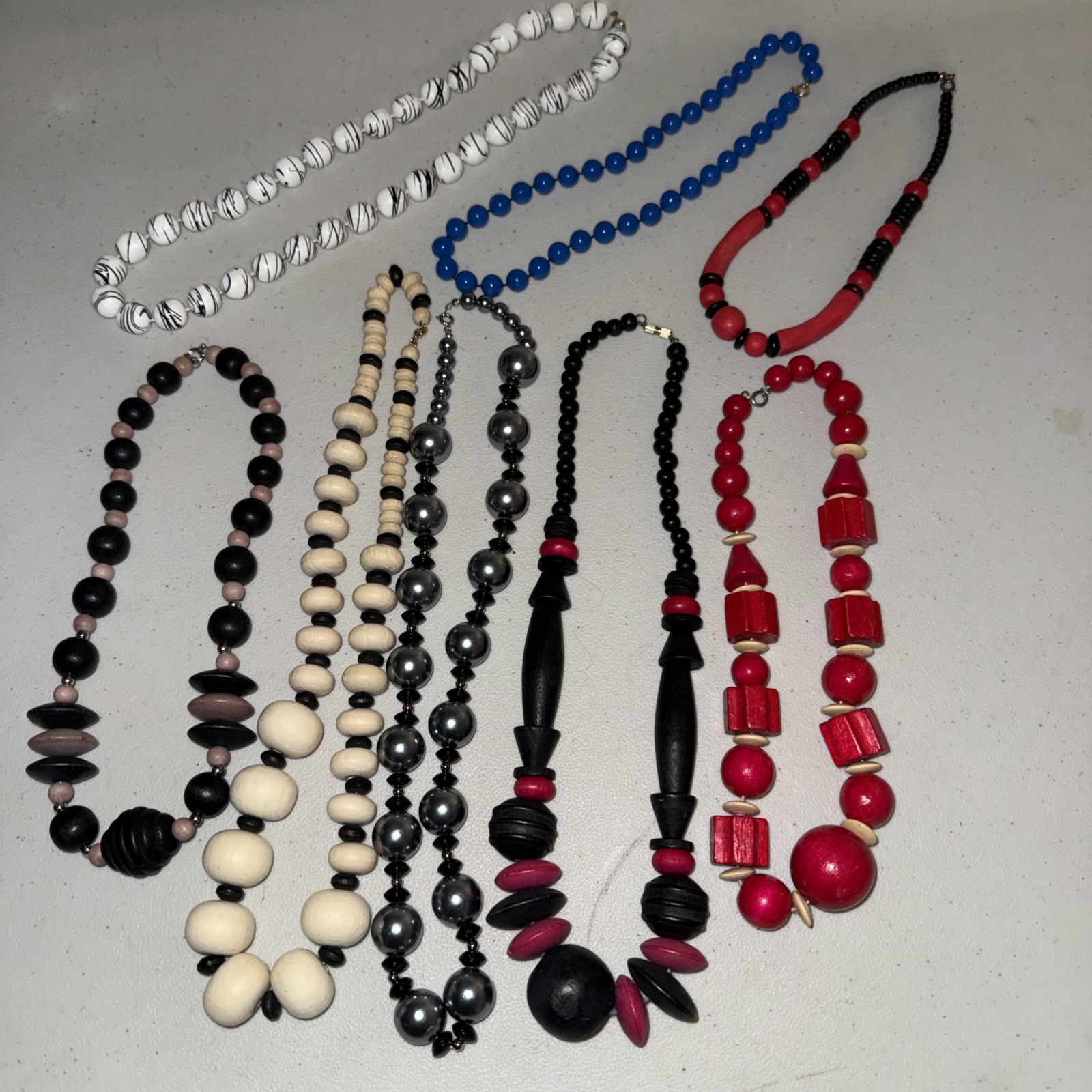 Vintage Lot Of 8 Big And Med. Beaded Necklaces Artsy Jewelry