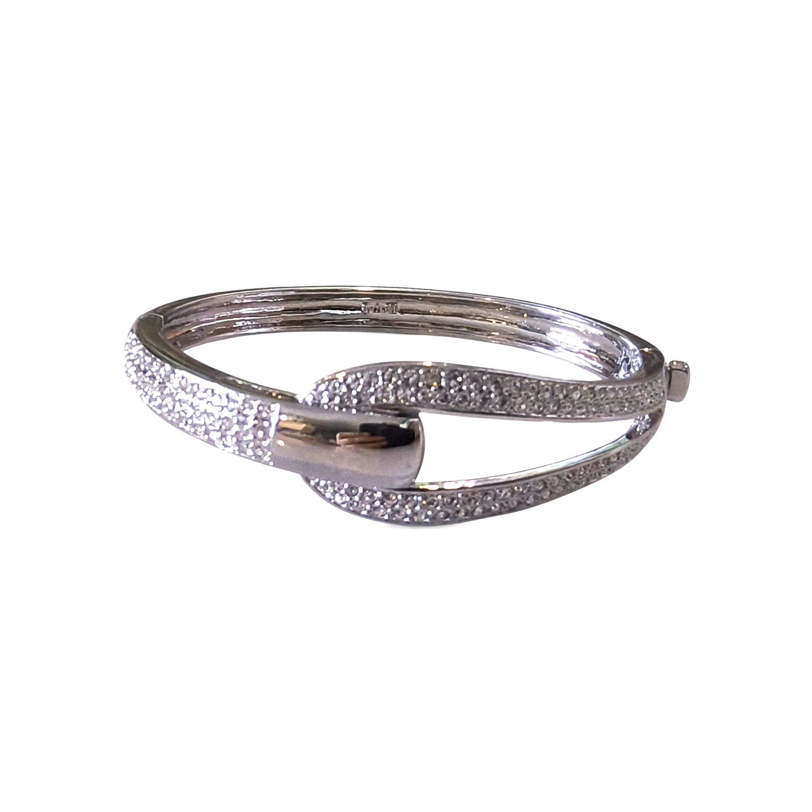 Signed Butler Silver Tone Rhinestone Hinged Bangle Bracelet Pavé Crystal Modern