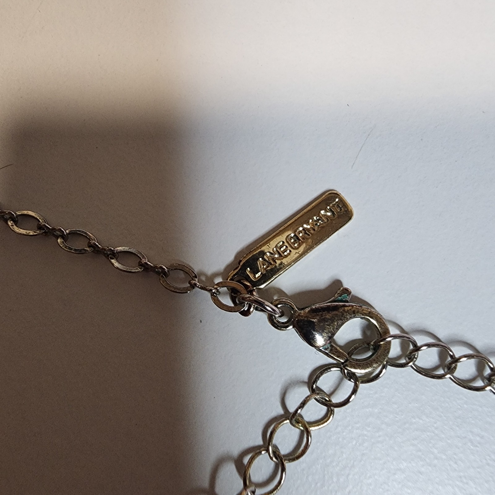 Lane Bryant Chain Tassel Necklace Vintage Gold Tone Signed Long 32″ White Stone