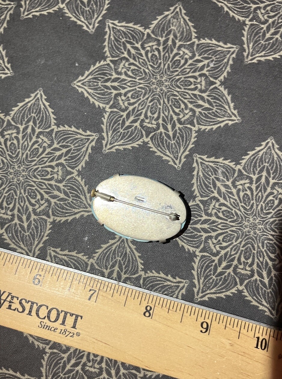 Antique Made In France Brooch Pale Blue Floral Trombone Style Pin Back