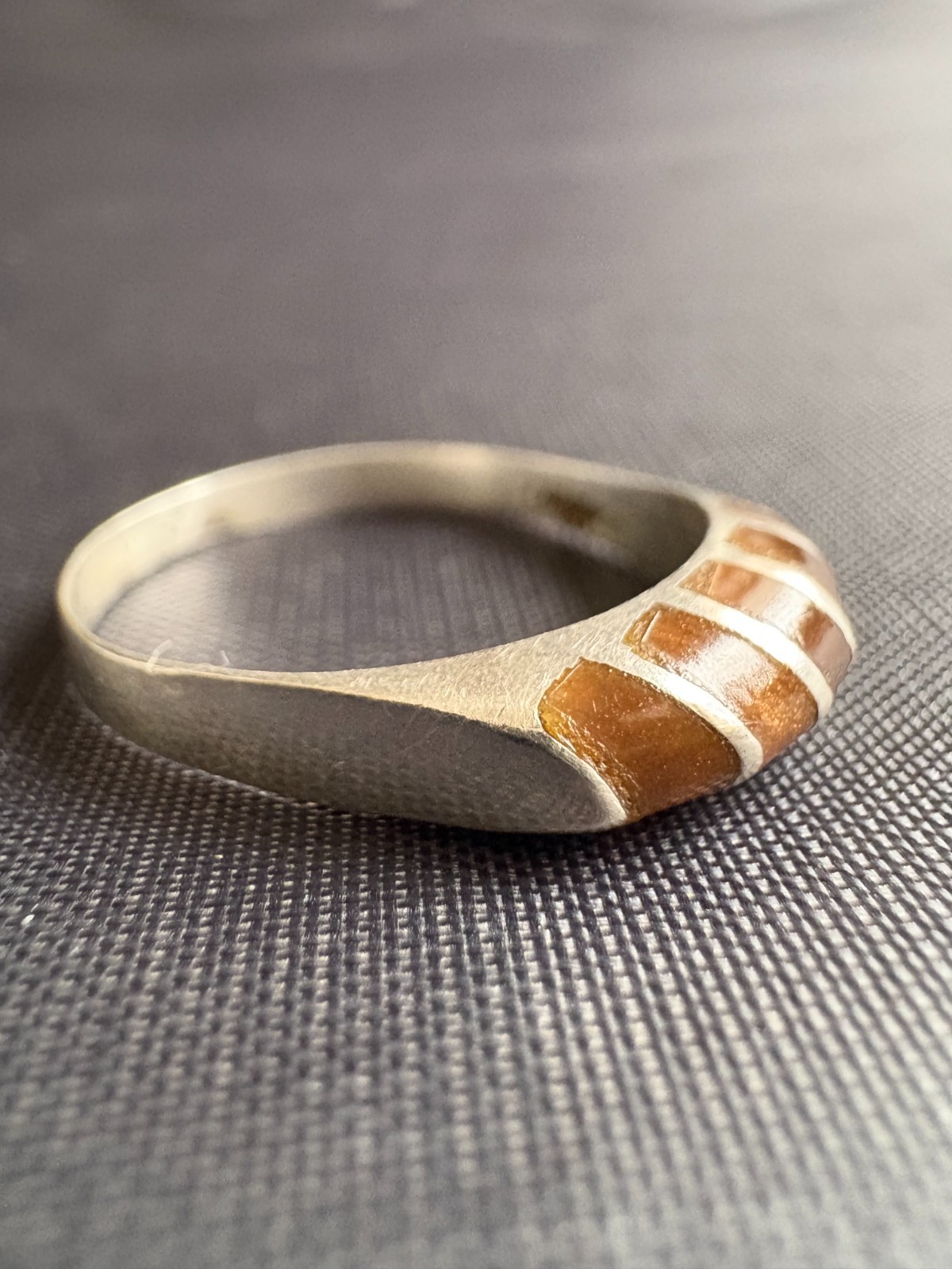 Vintage 925 Sterling Silver Modernist Inlay Design Ring Artisan Ring Size 7.25US