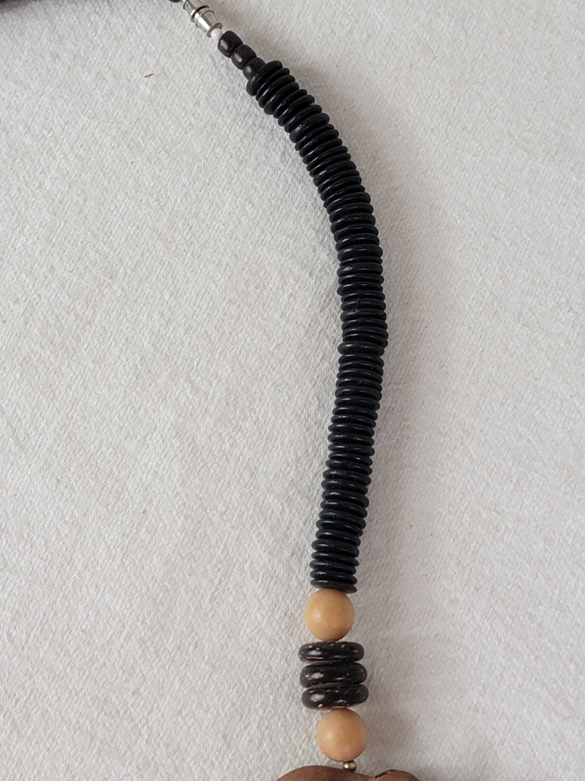 2 Vtg African Carved Wood Safari Necklaces Elephant Rhino Shell Discs Beads Boho
