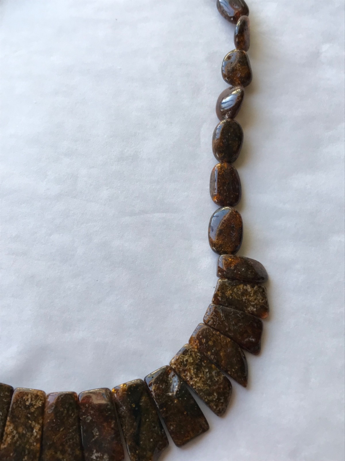 Baltic amber flat collar panels necklace golden brown with many inclusions