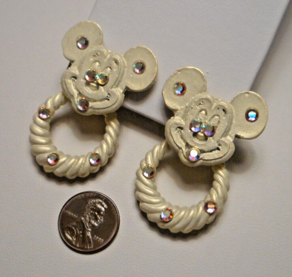 Jeff Lieb Rhinestone Jeweled Mickey Mouse Clip Earrings w Detachable Hoops