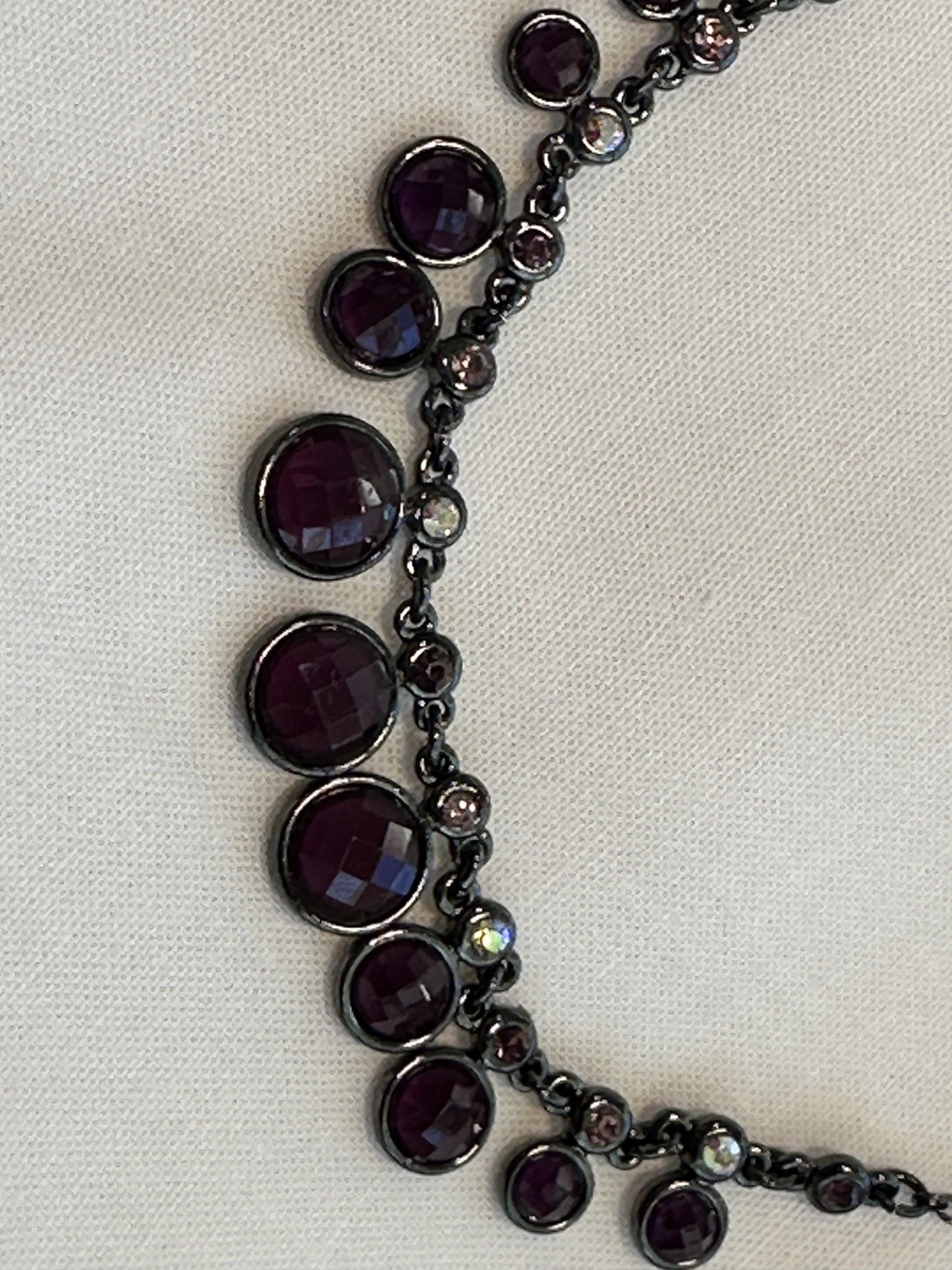 Vintage Avon Dark Purple Faceted Dark Grey Chain Necklace w Matching Earrings