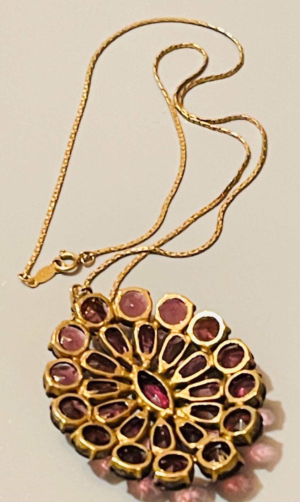 Vintage Czechoslovakia Multiple Diamond Shape Amethyst Pendant Necklace & Chain