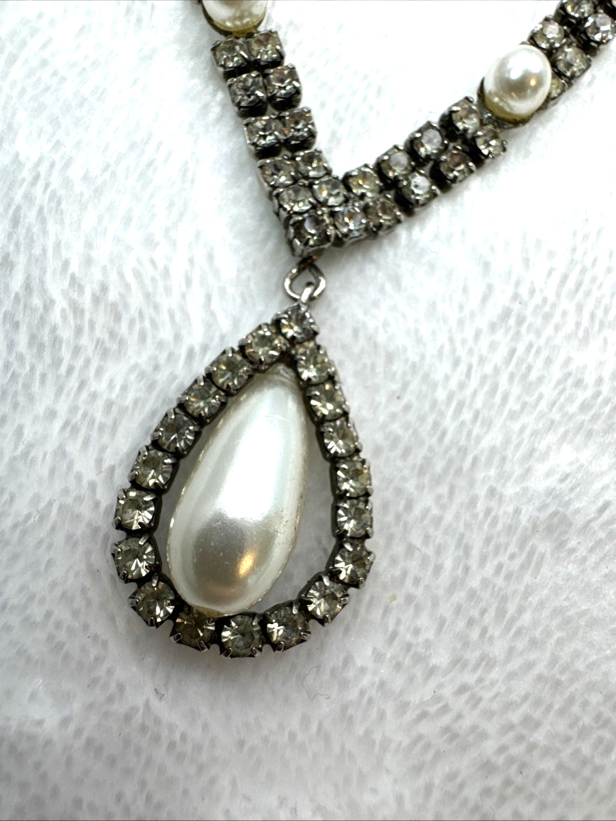 victorian Revival Necklace rhinestone faux pearl MCM Modernist coquette Sweet