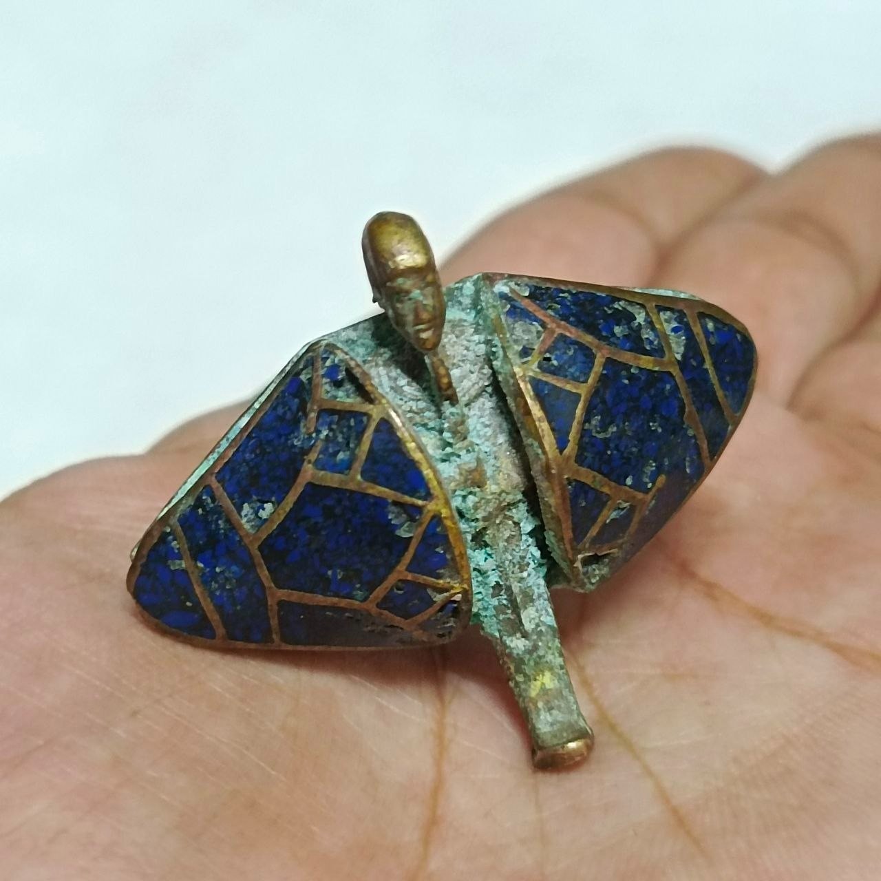 Egyptian Brass Ring Blue Turquoise Cabochon Handmade Vintage Style Jewelry