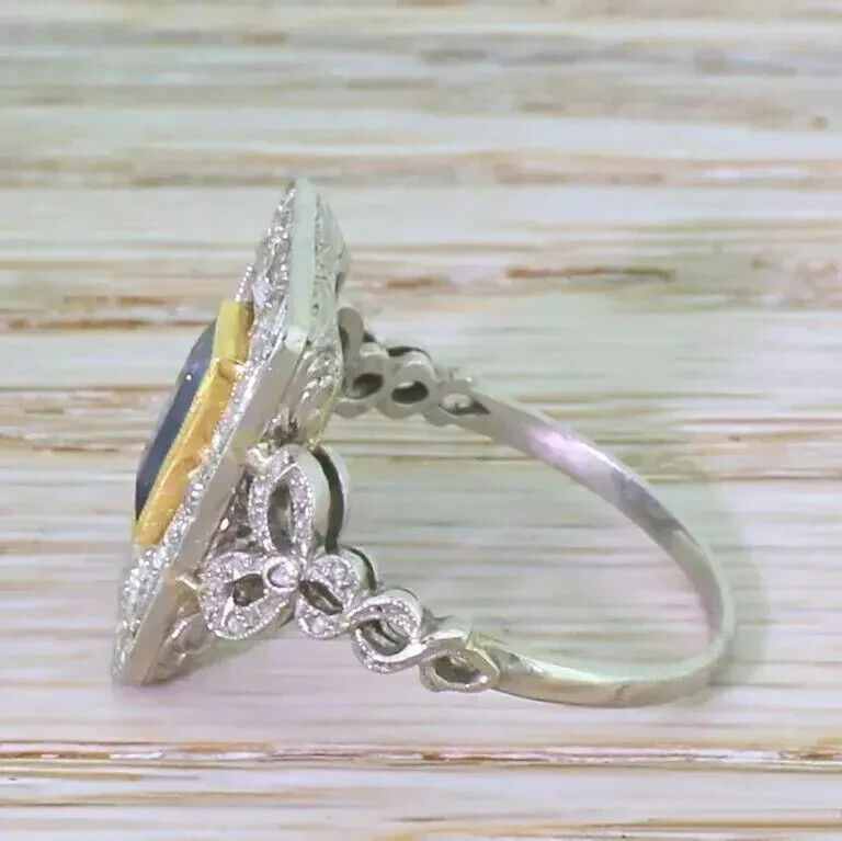 Art Deco Vintage Style Lab Created Sapphire 14K White Gold FN Engagement Ring