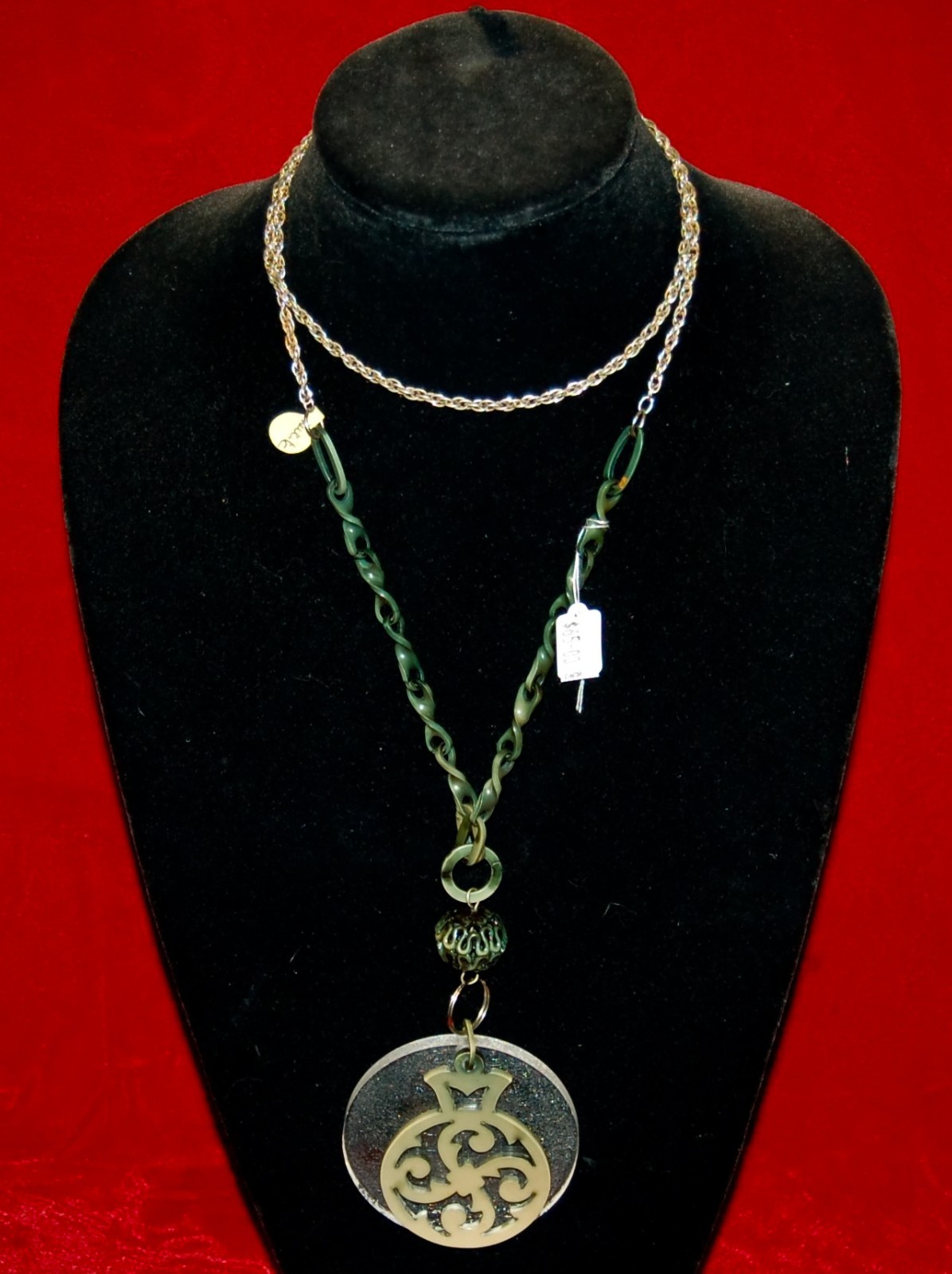 VINTAGE JEWELRY Necklace Stainless Steel Chain Lucite Pendant