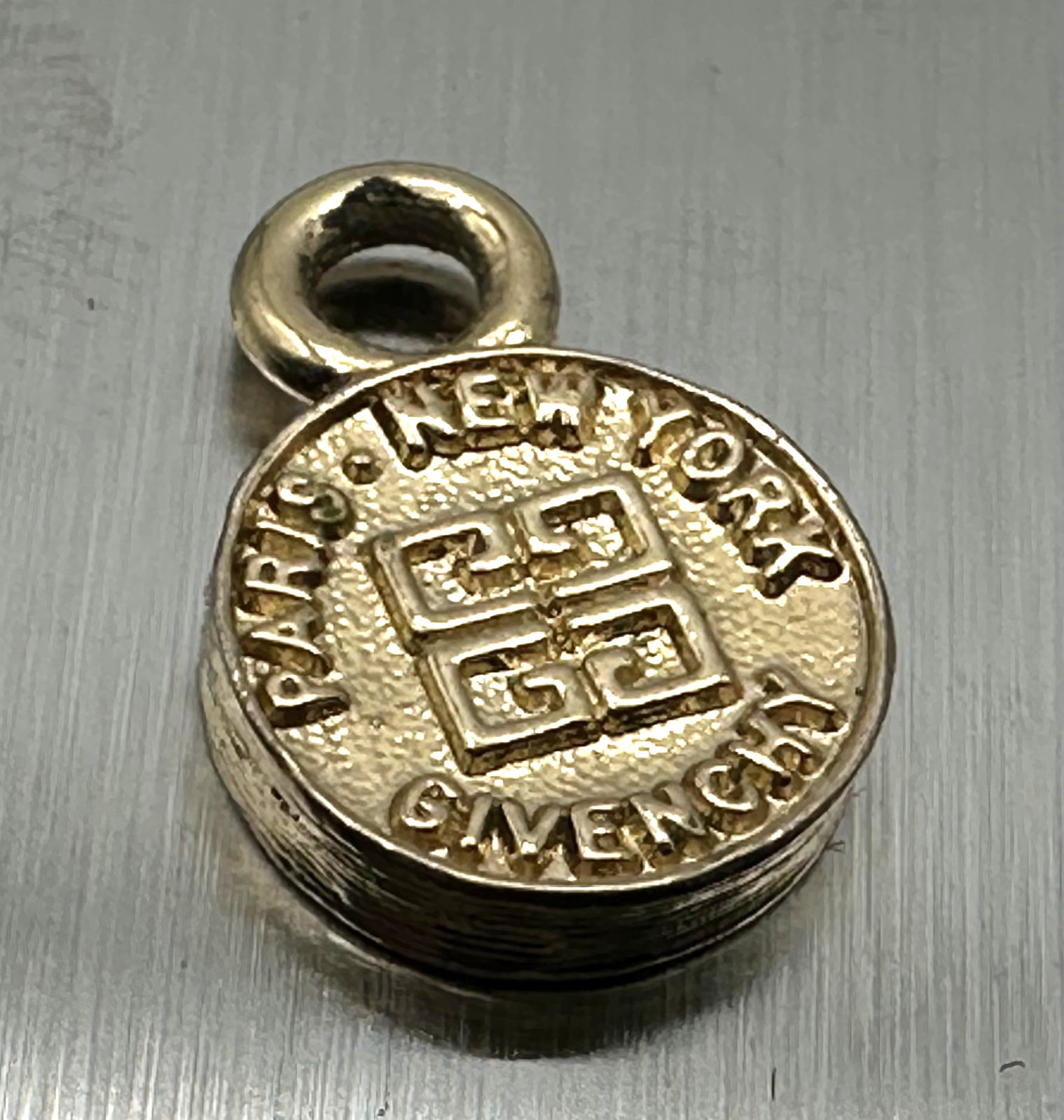 Vintage Givenchy 4G Logo Charm 1/2” Gold Tone Paris New York Small Pendant