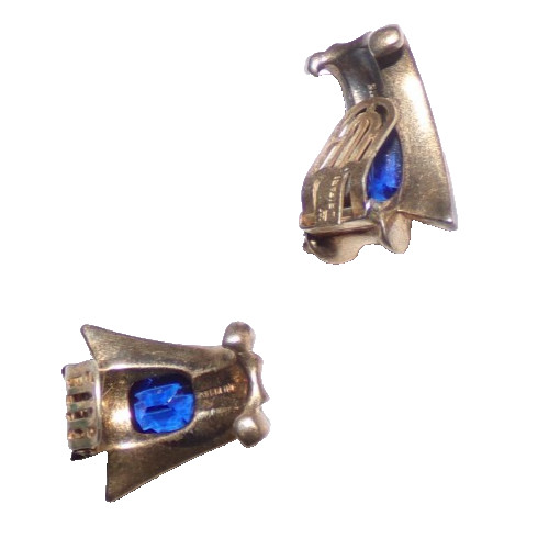 RARE—CROWN TRIFARI STERLING signed earrings with gorgeous blue stones-OMG!!