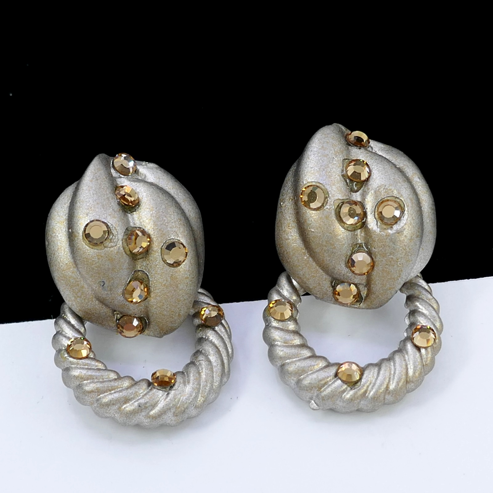 VINTAGE 1980’S MOD JEFF LIEB TOPAZ CRYSTAL DANGLE CLIP-ON EARRINGS DOOR KNOCKER