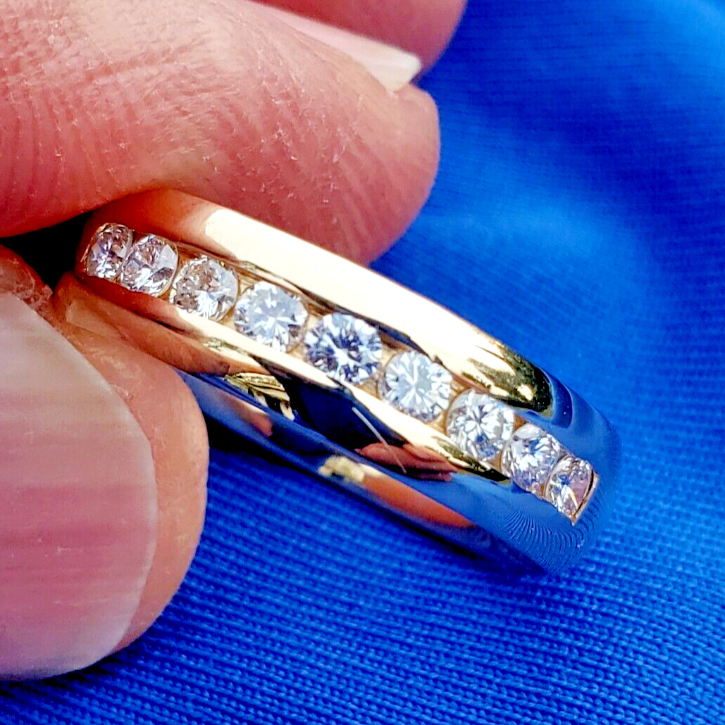 Original EARTH MINED DIAMOND Wide Wedding Band Dome Anniversary Ring 14K GOLD 9