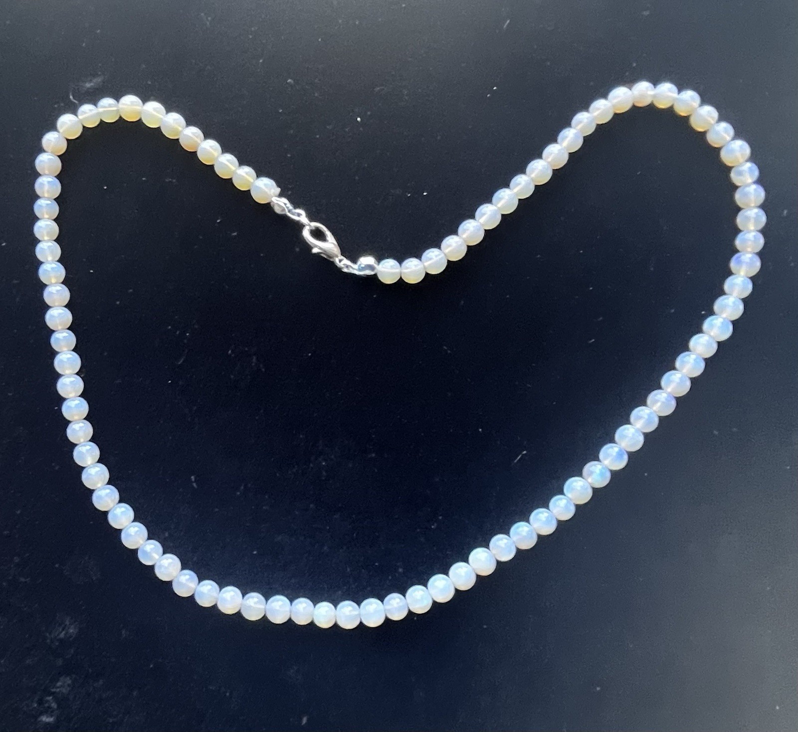 Australian Opal Bead Necklace SS Silver Clasp Round Beads Good Color 18” #1