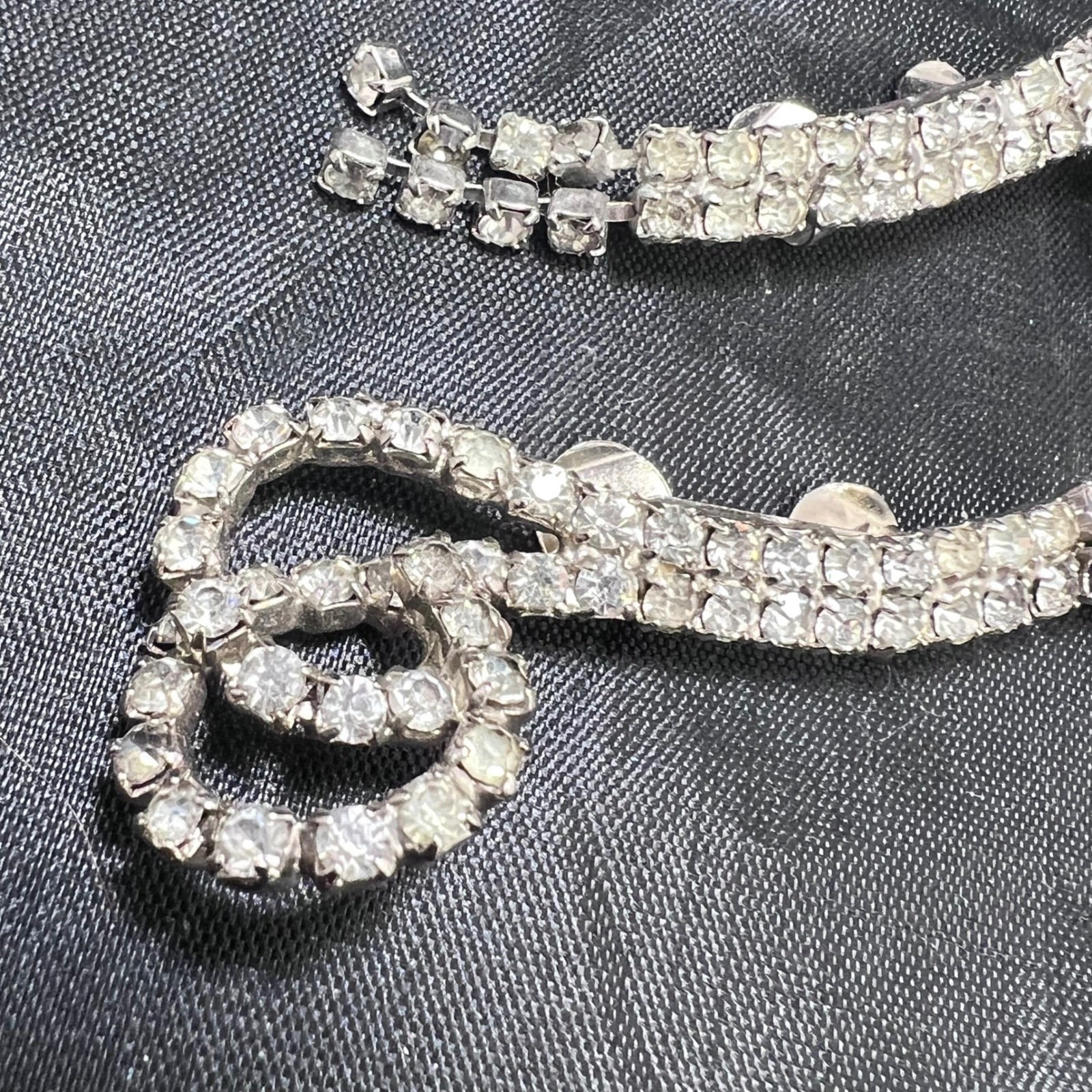Vintage MUSI Clear Rhinestone Scroll Shoe Clips Silver Tone Pair Mid Century