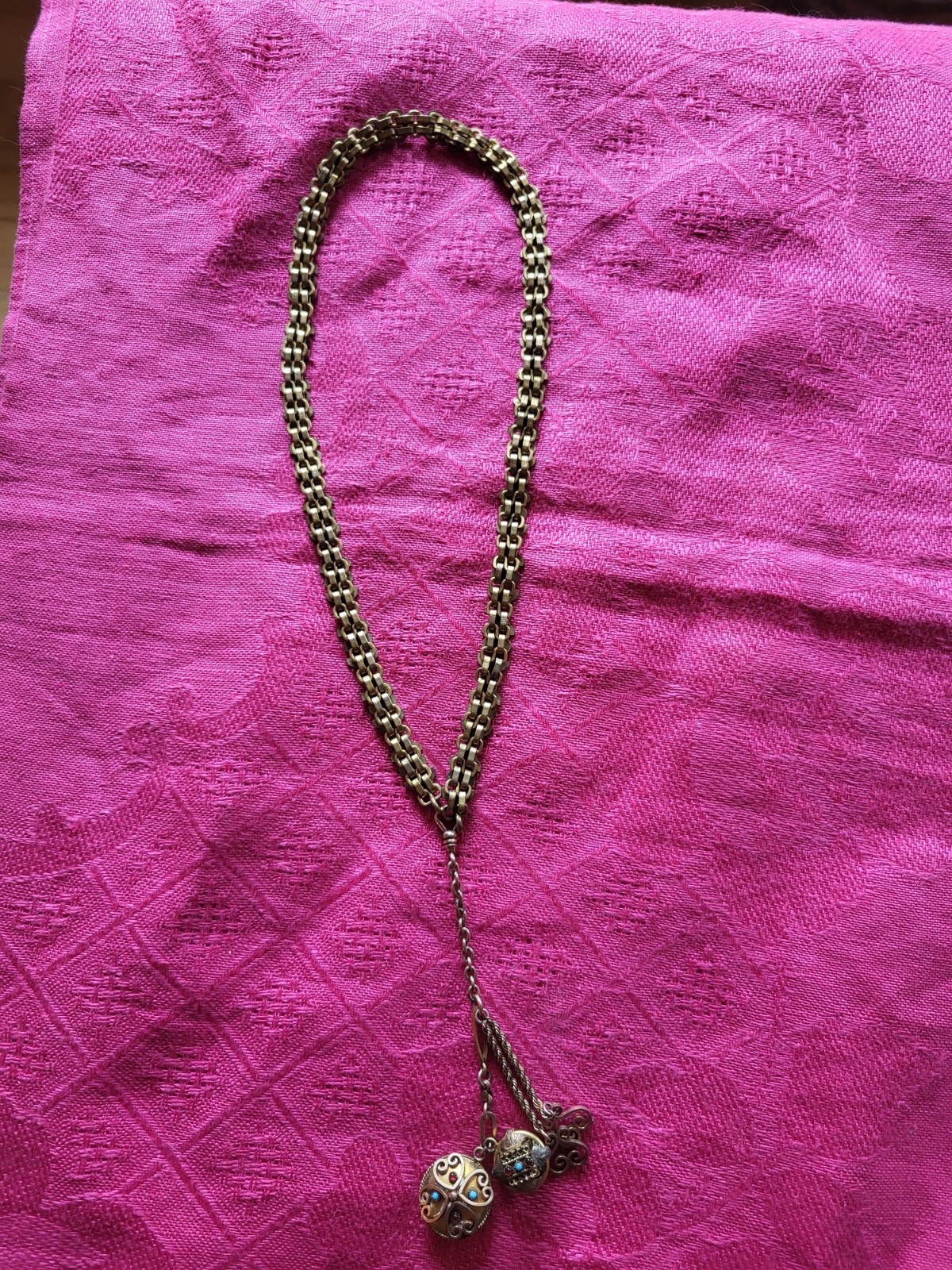 Antique Victorian Gold Filled Book Chain With Etruscan Charms OOAK