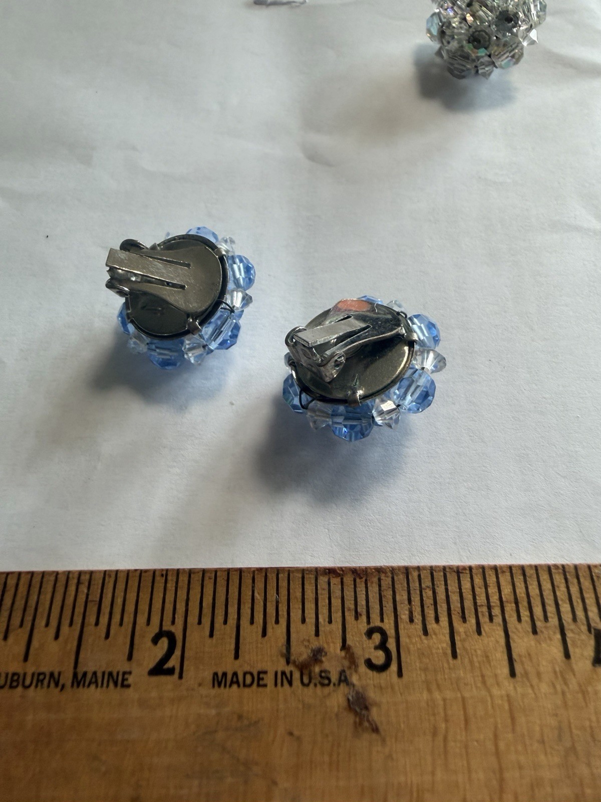 Blue Crystal Cluster Clip On Earrings