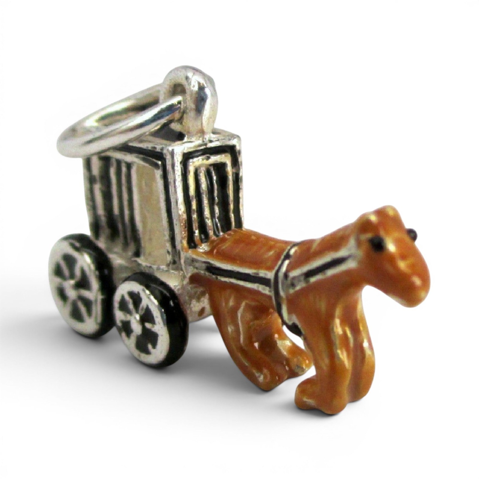 Sterling Silver Enamel Amish Horse & Buggy Charm for Bracelet Pennsylvania Gift