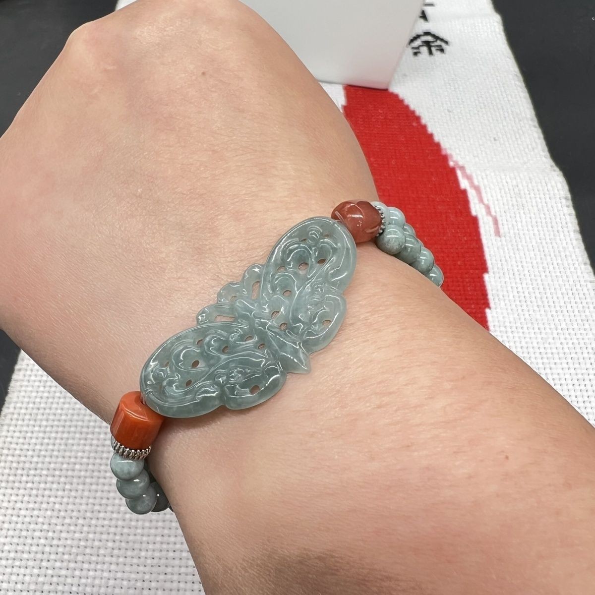 Natural A Jade Blue Water Butterfly Bracelet Chinese Style Hand Carved Jewelry