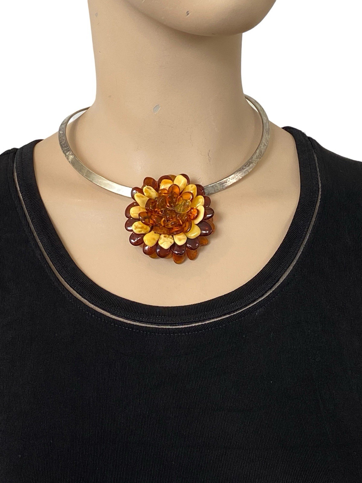 Baltic Amber Honey Butterscotch Cognac Beaded Flower Brooch or Pendent