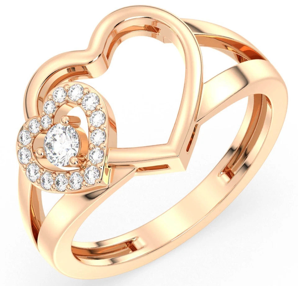 0.20TCW Round Cut White Moissanite Two Heart Shaped Ring Pure 10K Yellow Gold FN