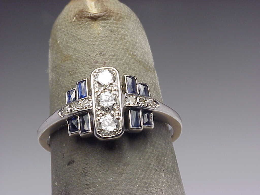 Vintage Art Deco 3Ct Lab Created Diamond & Sapphire 925 Silver Engagement Ring