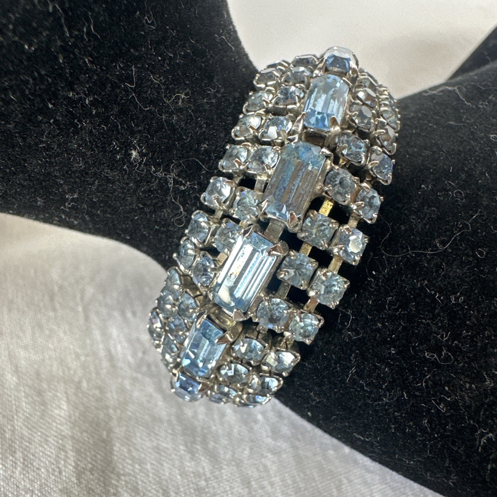 Vintage 1950 Blue Rhinestone Baguette Necklace And Bracelet