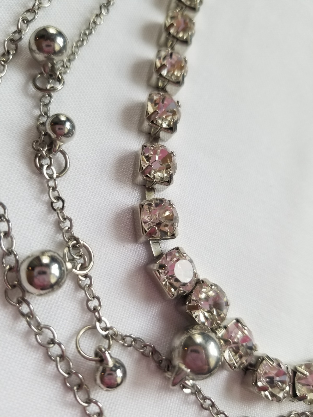 Vintage Glam Rhinestone Layered Necklace Silvertone Sparkle Clear
