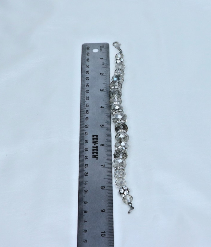 Clear Crystal Beaded Bracelet Rhinestone Spacer Silver Tone