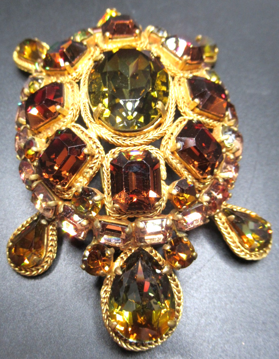 ROGER JEAN PIERRE DEPOSE Huge Cognac Rhinestone Figrual Turtle Fur Clip