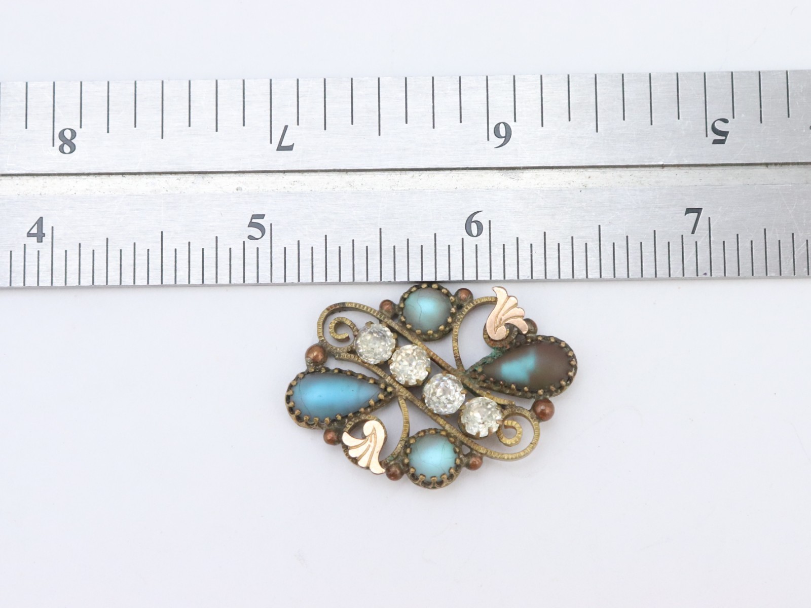 Vintage Antique Gold Filled Sapphiret Crystal Rhinestone Pendant 4 Necklace