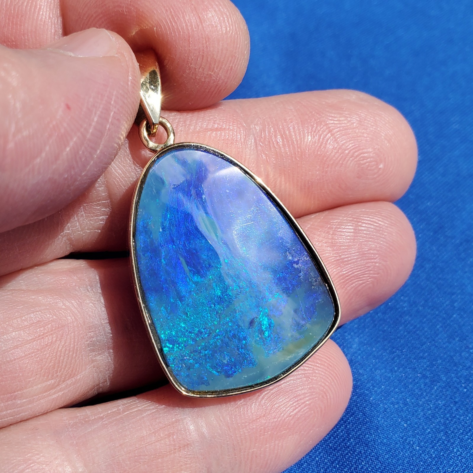 Original EARTH MINED Black Australian OPAL Bezel Set Pendant Deco SOLID 14K GOLD