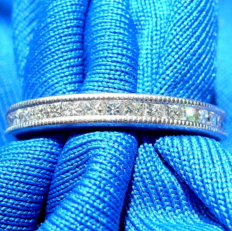 EARTH MINED DIAMOND DECO Wedding Band Vintage Style SOLID PLATINUM Eternity Ring