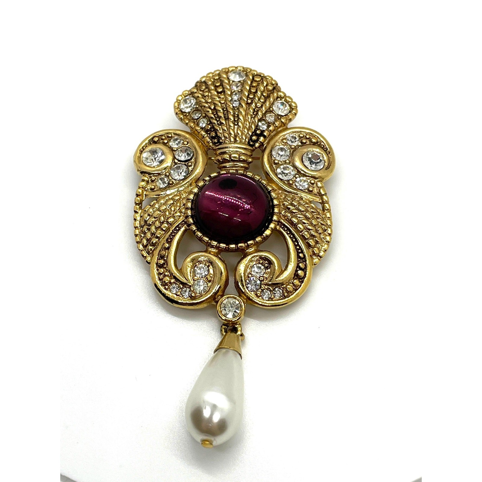 JEFF LIEB Faux Amethyst Dangle Brooch