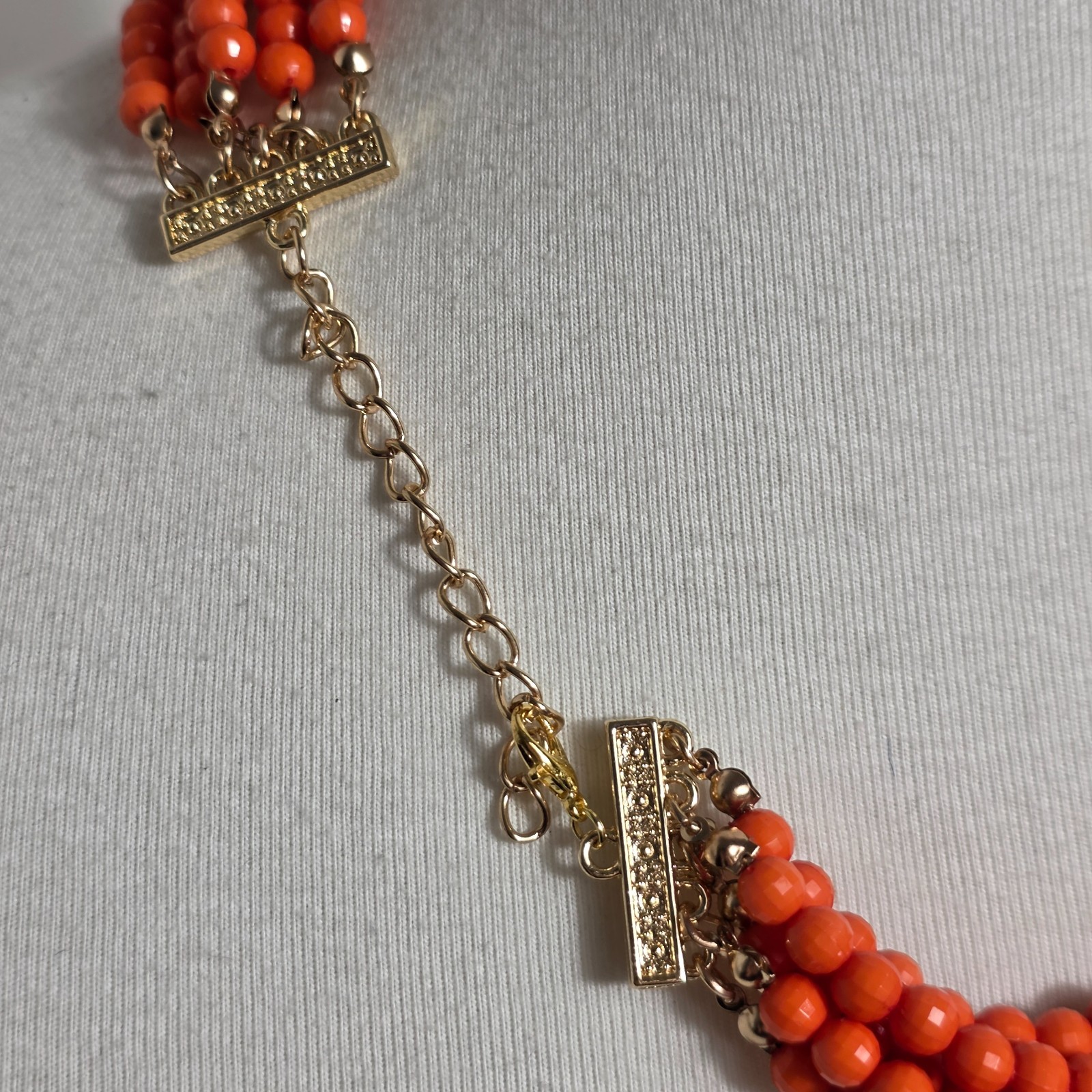 Vibrant Orange Multi-Strand Beaded Bib Necklace Graduated Layers