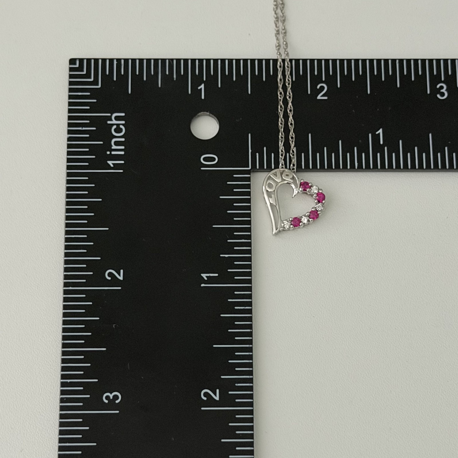 Lenox 925 Sterling Silver Vintage Ruby & CZ Open Heart Love Dainty Necklace 18″