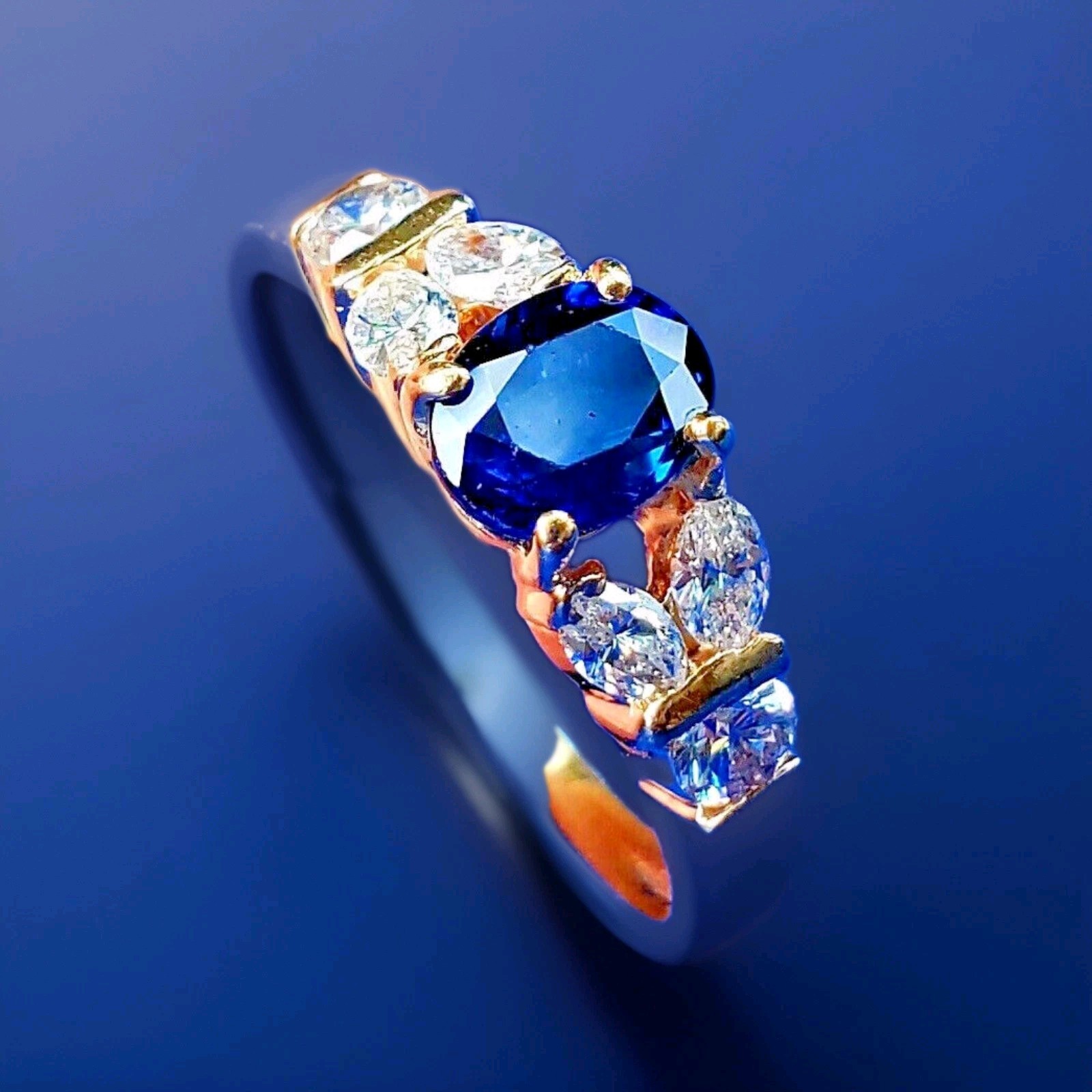 Original EARTH MINED SAPPHIRE DIAMOND Deco Engagement Ring 14K GOLD Solitaire