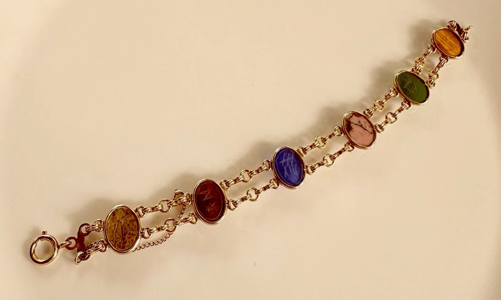 VINTAGE SCARAB DOUBLE LINK BRACELET~12 KT GF~7.5 IN.~1960’s