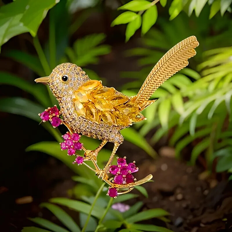 Beautiful Colorful Bird Flower Brooch Pin Shiny Zircon Women’s Fashion Gift