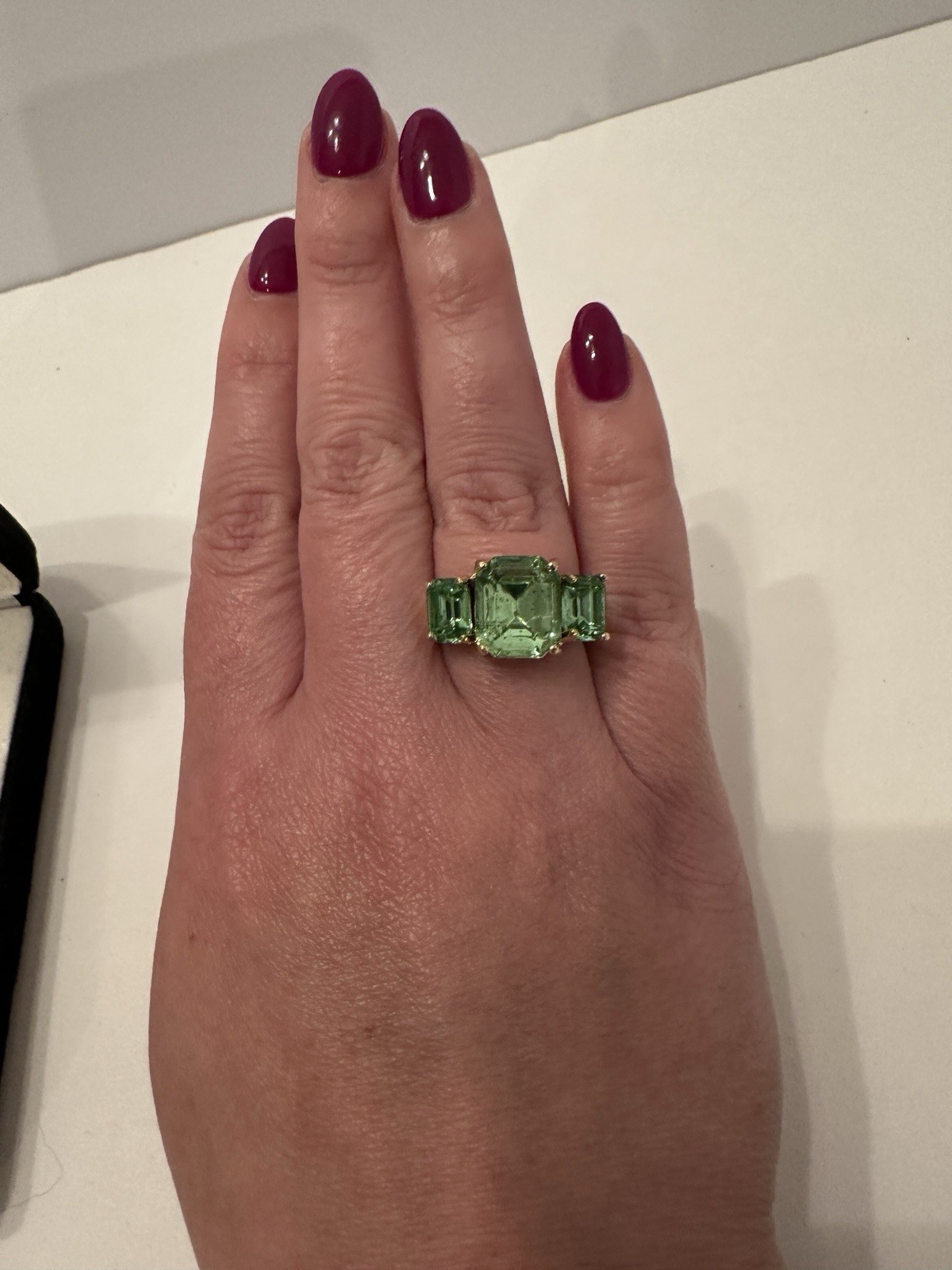 Vintage Gold Plated Green Crystal Ring and Earring Set
