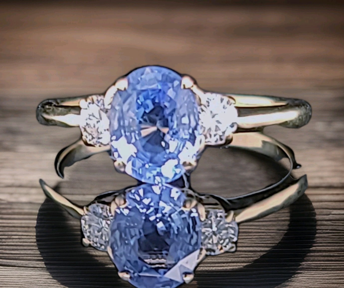 Vintage 14K Yellow Gold Engagement ring 1.55ct.Natural Blue Sapphire Oval Cut