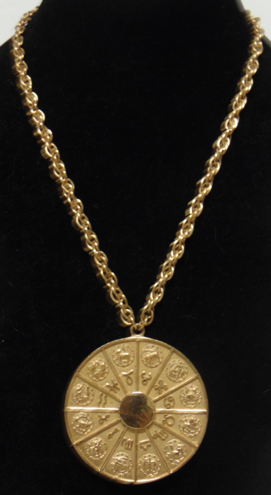 Very Attractive NAPIER {2-3/4″} Gold Tone Signs of the Zodiac Pendant Necklace