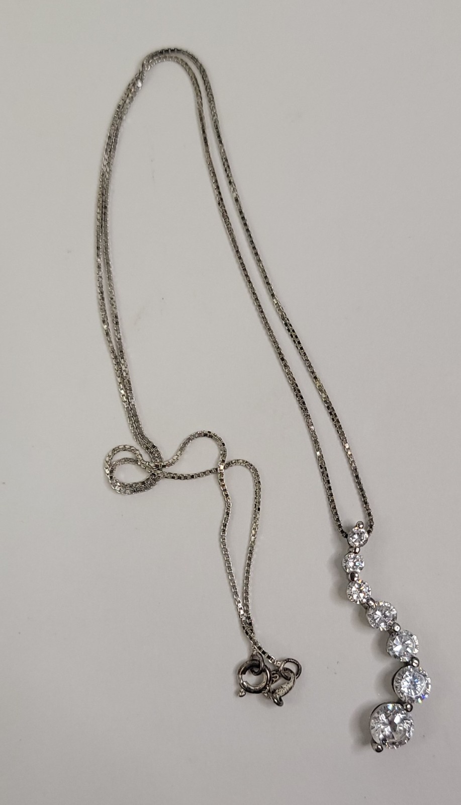 Signed S Sterling 925 Italy Cubic Zircon CZ 1.75” Journey Pendant 18” Necklace
