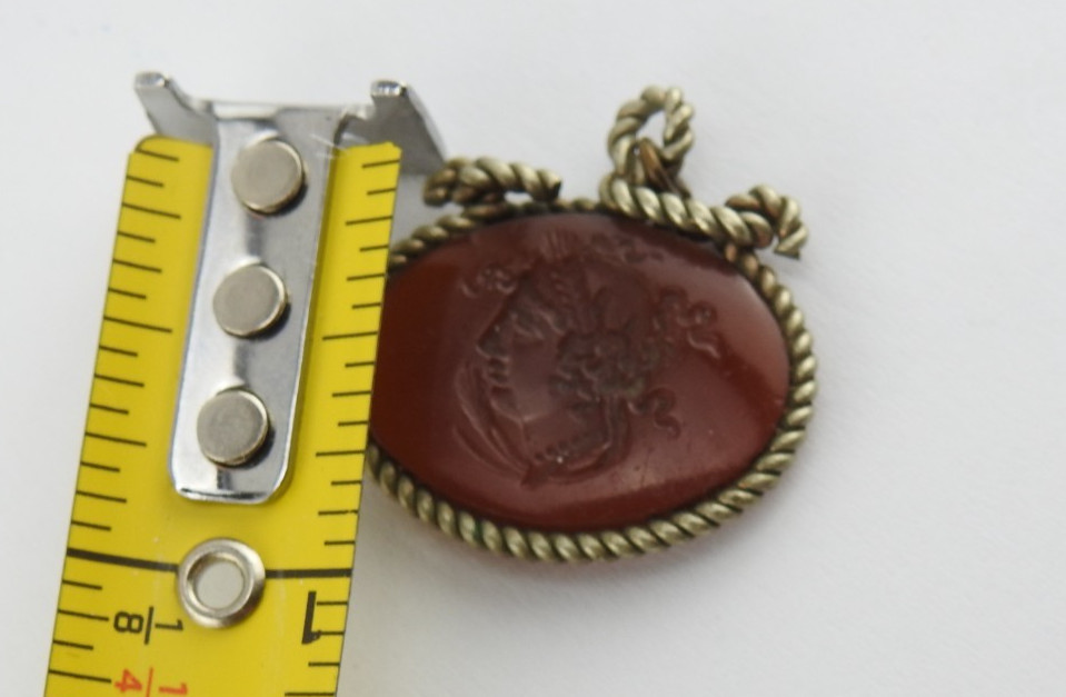 Vintage Carved Presssed Cameo Pendant Brown Mythological FOB Vicotrian